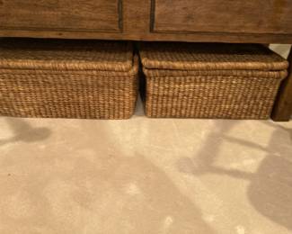 Pair of Pottery Barn lidded baskets