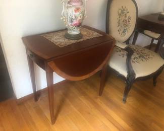 Drop Leaf Side Tables  with Inlaid Band - Chair on Wheels