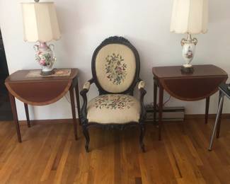 Drop Leaf Side Tables  with Inlaid Band - Chair on Wheels