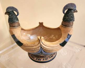 VINTAGE RARE TEPLITZ AMPHORA WORKS BOHEMIA DOUBLE HEADED PHEASANT CENTER BOWL