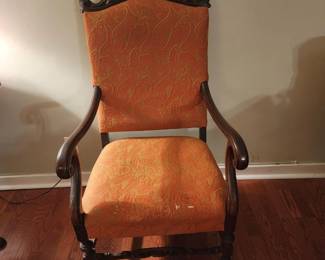 1930'S BRITISH TWO ARM HIGH BACK CARVED CHAIR