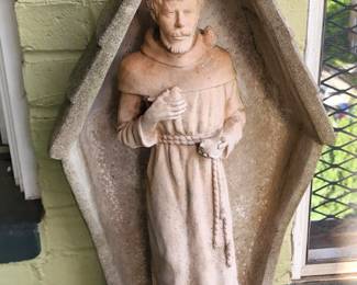 RELIGIOUS STATUE WITH CONCRETE SHRINE