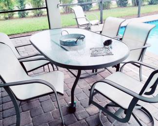 POWDER COATED PATIO SET, SWIVEL CHAIRS