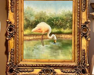 Flamingo Oil Painting in gorgeous frame