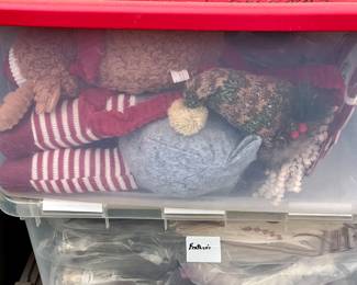 Bins and Bins of Christmas Decor and Crafting Supplies