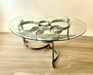 Mid-Century Modern MCM Art Deco Kidney Shaped Glass Top Coffee Table