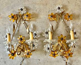 Stunning pair of glass flower light sconces