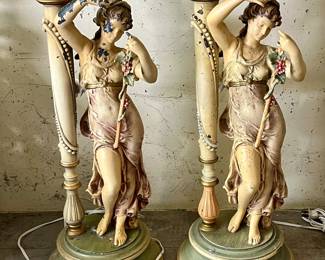 Neoclassical Style Maiden Figural Table Lamps
