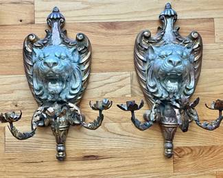 Lion Head Mounted Candle Holders