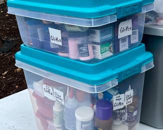 Bins and Bins of Christmas Decor and Crafting Supplies