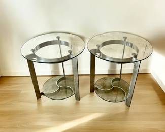 Mid-Century Modern MCM Art Deco Glass Top End Tables