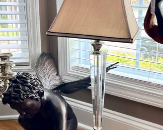 MCM Glass base lamp with bronze cherub