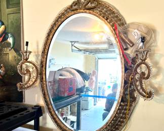 Ornate Mirror with attached Paisley Sconces