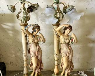Neoclassical Style Maiden Figural Table Lamps