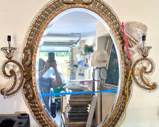 Ornate Mirror with attached Paisley Sconces