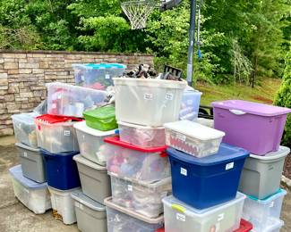 Bins and Bins of Christmas Decor and Crafting Supplies