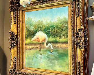 Flamingo Oil Painting in gorgeous frame
