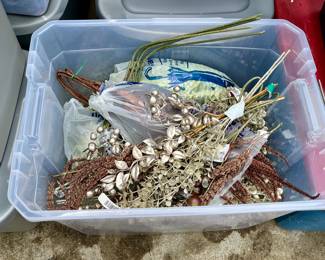 Bins and Bins of Christmas Decor and Crafting Supplies