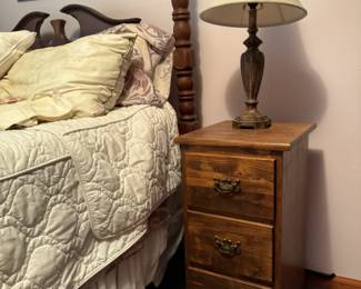 pair of skinny drawer bedside tables // all bedding // lamp