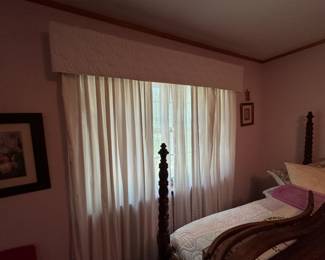 4 poster spindle bed (full) // cornice boards/window treatments all for sale