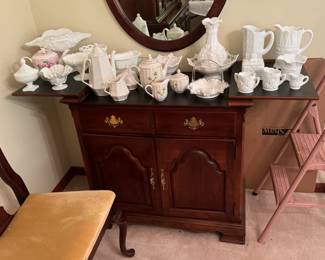 Beautiful Milk Glass collection // buffet table//mirror