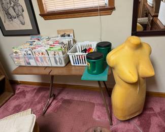 vintage mannequin/bust // MCM craft/folding table // vintage sewing patterns