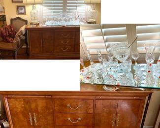 Hickory / White Buffet, Glass Lamps, Crystal Class Candles Sticks, Christmas Trees, Bowls, Vases, etc.
