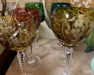 6 European cut crystal stems