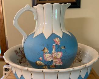 large antique bowl and pitcher