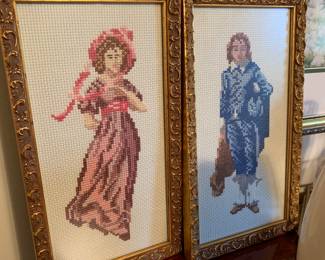 Probably 20-30 different cross stitched pictures, framed
