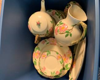 a large set of Franciscan Desert Rose with many side pieces: pitcher, tea pot, cream and sugar, butter dish