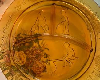 Indiana Glass Margery Daw baby plate in Amber