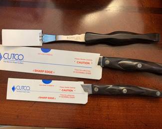 Cutco knives and fork, new with sleeves and receipt: turning fork, petite chef, cheese knife