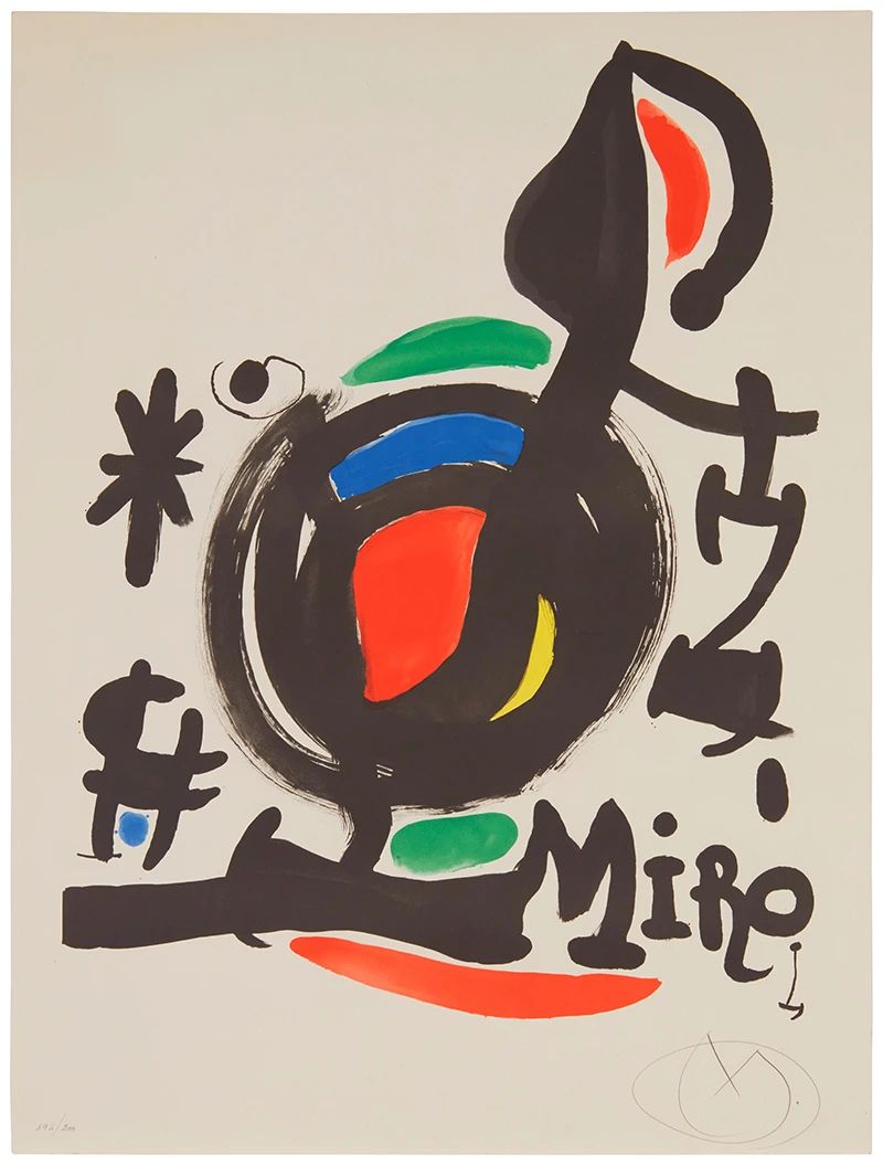 1
Joan Miro
1893-1983
Exhibition Poster "Les Essencies De La Terra"
Lithograph in colors on cartridge paper
Edition: 191/200 (aside from the numbered edition of 140 on wove paper)
Monogrammed and numbered in pencil in the lower margin corners; Poligrafa, Barcelona, pub.
Image: 25.5" H x 20" W; Sheet: 29.75" H x 22.75" W
Estimate: $1,000 - $2,000