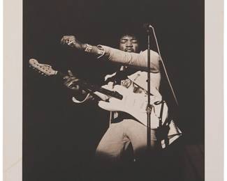 115
Linda McCartney
1941-1998
Jimi Hendrix, 1967
Offset lithograph on paper
Edition: 2/25; printed 1994
Signed, dated, and numbered in pencil, verso
Image: 13.875" H x 20.25" W; Sheet: 23" H x 17" W
Estimate: $4,000 - $6,000