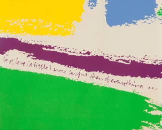 66
Corita (Sister Mary) Kent
1918-1986
"(A Little)," 1970
Screenprint in colors on paper
From the edition of unknown size
Signed in pencil lower right: Corita
Image/Sheet: 22.5" H x 22.5" W
Estimate: $500 - $700