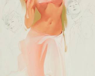 58
Ted Withers
1896-1964
Pink Ribbon
Oil on Masonite
Unsigned; inscribed verso: Painted by Ted Withers
30.5" H x 19.25" W
Estimate: $2,000 - $3,000