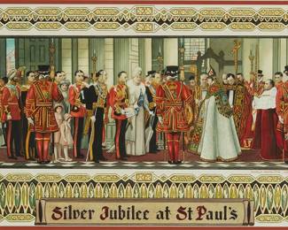 88
Charles E. Charlton
1866-1962
Study For The Silver Jubilee At St. Paul's, 1950
Watercolor and ink on illustration board
Signed and dated lower right: Charles Charlton
Sight: 11.5" H x 18.75" W
Estimate: $1,000 - $1,500