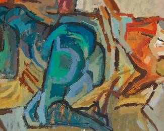 57
Jack Roger Hopkins
1921-2006
Reclining Figure In Blue
Oil on board
Signed lower right: Jack R Hopkins
20" H x 29.5" W
Estimate: $1,000 - $1,500