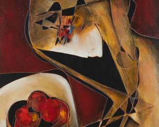 89
Jean-Claude Gaugy
b. 1944
"Quelques Pommes Juteuses," 2001
Oil on board
Signed lower right: GauGy; signed again, titled, and dated, verso
42" H x 54" W
Estimate: $1,500 - $2,000