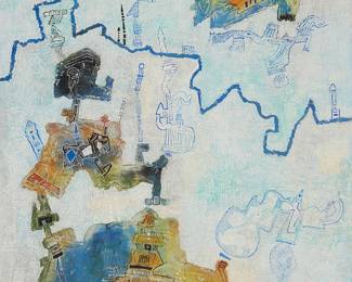 37
Ynez Johnston
1920-2019
"Conquest Of Everest," 1966
Casein on canvas
Signed lower right: Ynez Johnston; titled on the stretcher and on a gallery label affixed to the stretcher
30.25" H x 20.25" W
Estimate: $5,000 - $7,000