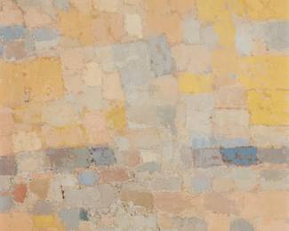 80
Constantin Georges Macris
1917-1984
Untitled, 1955
Oil on canvas
Signed in the extreme lower left corner. Signed again and dated in ballpoint pen, both possibly in another hand, on the upper stretcher bar, verso; inscribed LACKI in purple pigment on the middle stretcher bar, verso
29" H x 24" W
Estimate: $1,500 - $2,500