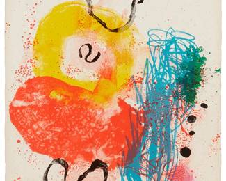 3
Joan Miro
1893-1983
Plate 14 From The "Album 19" Portfolio, 1961
Lithograph in colors on wove paper, watermark Rives
Edition: HC
Initialed and numbered in pencil in the lower image: M; Maeght, Paris, prntr. and pub.
Image/Sheet: 26" H x 20" W
Estimate: $1,000 - $2,000