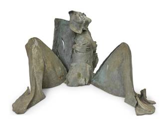 132
Mary Frank
b. 1933
"Lover," 2010
Patinated verdigris bronze
Each appears unmarked
4 pieces
Assembled: 21.25" H x 42" W x 35.5" D approx.; Largest segment: 21.25" H x 15" W x 17.5" D
Estimate: $4,000 - $6,000