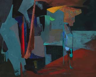 67
Ruth Armer
1896-1977
"Surreal Landscape"
Oil on canvas
Signed lower right: Ruth Armer; titled, possibly in another hand, on the verso of the upper stretcher
20" H x 26" W
Estimate: $5,000 - $7,000