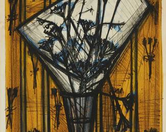 10
Bernard Buffet
1928-1999
Flowers, 1954
Lithograph in colors
Edition: 58/200
Signed and numbered in pencil in the lower margin: Bernard Buffet; L'Oeuvre Gravee, Paris/Zurich, pub., with their blindstamp in the lower margin, at left
Image: 20" H x 15" W; Sight; 21.25" H (irreg.) x 15.875" W
Estimate: $700 - $900