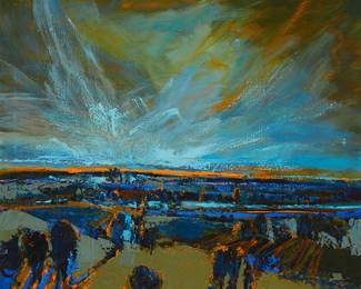 33
Henrietta Berk
1919-1990
"Evening Sky (Sonoma Valley)," Circa 1965-68
Oil on canvas
Signed lower right: H. Berk; titled by repute
30" H x 30" W
Estimate: $6,000 - $8,000