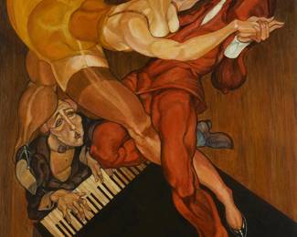 91
Ron Zick
1934-2024
"Shall We Dance?," 2006
Oil on canvas
Signed and dated lower right: Zick; titled on stretcher
40" H x 30" W
Estimate: $2,000 - $3,000