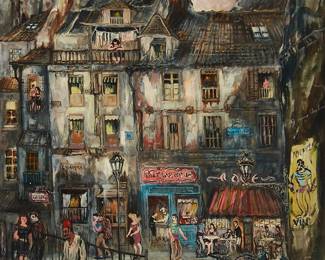 106
Colette Pope Heldner
1902-1990
"Rue De La Gaîté," 1929-31
Oil on canvas
Signed, dated, and inscribed lower left: Colette / Paris; signed, dated, and inscribed again, and titled, all verso
30" H x 24" W
Estimate: $8,000 - $12,000