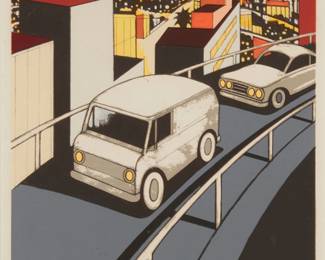 22
Ken Price
1935-2012
Van, 1981
Lithograph in colors on paper
Edition: 30/35
Signed, dated, and numbered in pencil in the lower margin: Price
Image: 12" H x 7.25" W; Sight: 12.5" H x 7.75" W
Estimate: $800 - $1,200
